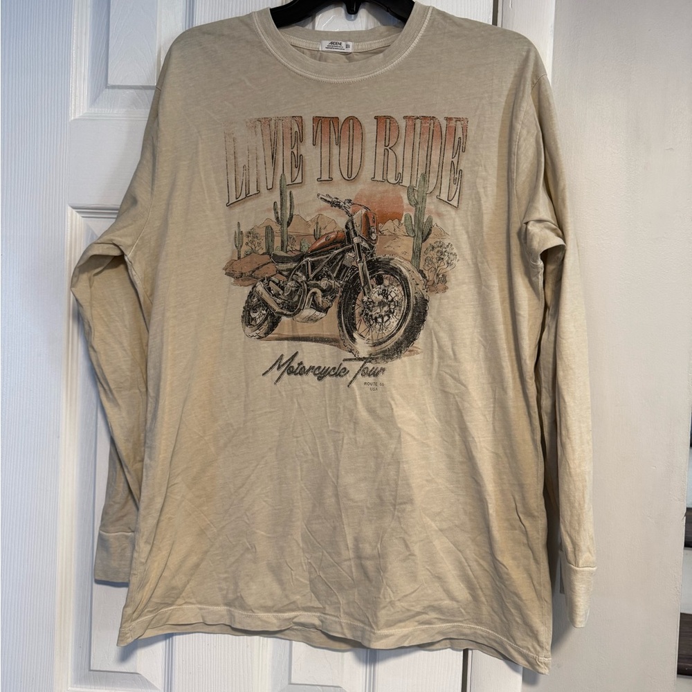 Live to Ride Motorcycle Long Sleeve Tee – Neutral Vintage Style
